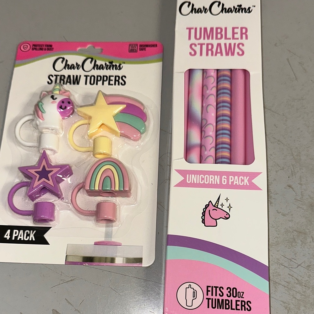 Char Charms Unicorn Straw Toppers and Straws Set